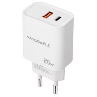 CARGADOR USB-C/PD + USB-A/QC 20W BLANCO NANOCABLE