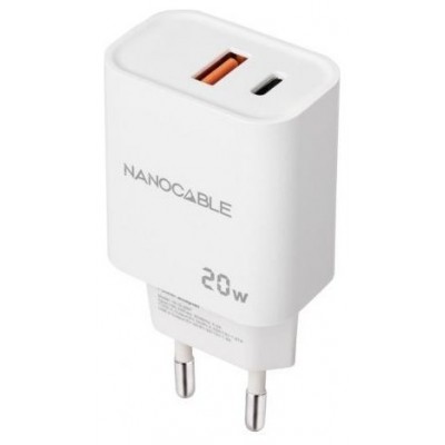 CARGADOR USB-C/PD + USB-A/QC 20W BLANCO NANOCABLE