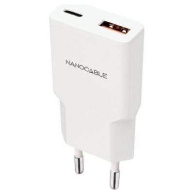 Nanocable Cargador USB-C/PD + USB-A/QC 20W Blanco Nanocable Cargador USB-C/PD + USB-A/QC 20W Blanco