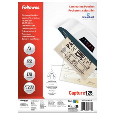 PACK 500 FUNDAS PLASTIFICAR 125 MICRAS BRILLO A3 (303X426 MM) FELLOWES 100144250 (Espera 4 dias)
