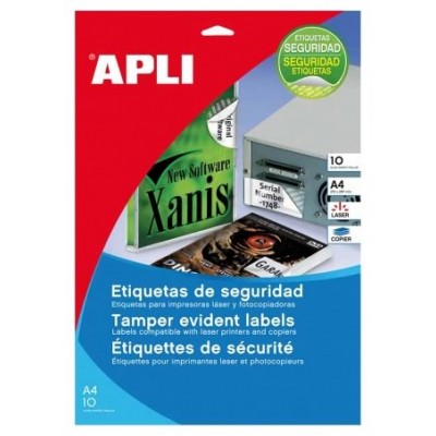 PAQUETE 10 HOJAS A4 ETIQUETAS DE SEGURIDAD POLIESTER PLATA 45,7 X 21,2MM APLI 11272 (Espera 4 dias)