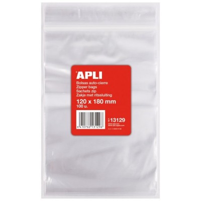 Apli Pack de 100 Bolsas de Auto Cierre 120 x 180 mm -