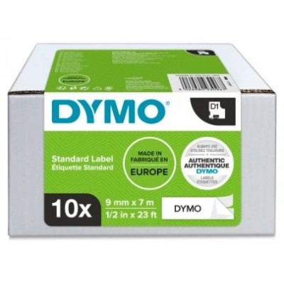 DYMO Cinta LM D1 Multipack 9mmx7m  VALUE PACK (S0720680 10 rollos) Negro/blanco