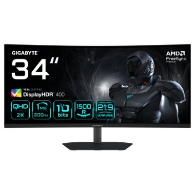 GIGABYTE G34WQC2 Monitor Gaming Curvo 34&rdquo; WQHD - 3440 x 1440, 1500R, 200Hz, 1ms, 450 cd/m&sup2;, AMD FreeSync Premium, DisplayHDR 400, HDMI 2.0, Displayport 1.4 (Espera 4 dias)