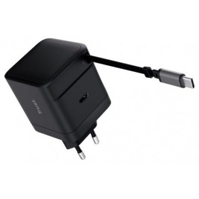 CARGADOR PARED/VIAJE USB-C 65W + CABLE USB-C RETRACTIL MAXO NEGRO TRUST (Espera 4 dias)