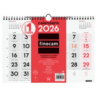 CALENDARIO 2026 NEUTRO PARED NUMEROS GRANDES M 300X210MM FINOCAM 780000026 (Espera 4 dias)