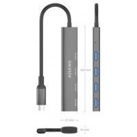 AISENS - HUB USB 3.1 USB-C, USB-C/M-4xTIPO A/H, GRIS, 15CM