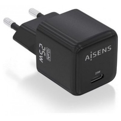 AISENS - CARGADOR GaN 25W, 1xUSB-C PD3.0 QC4.0, NEGRO