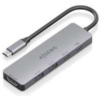 AISENS - USB-C DOCK 5 EN 1, USB-C A 1xHDMI 2xUSB-A 1xUSB-C 1xUSB-C PD, GRIS, 15CM