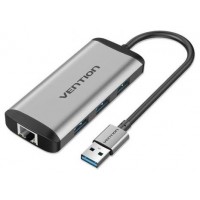 HUB 4 PUERTOS USB 3.0 3xUSB RJ45 0.15 M GRIS VENTION (Espera 4 dias)