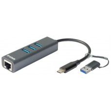 HUB D-LINK USB-C/USB TO GIGABIT 3 USB 3.0 PORT· (Espera 4 dias)