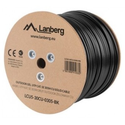 BOBINA CABLE RED LANBERG EXTERIOR UTP RJ45 CAT.5E SOLIDO CU AWG24 305M NEGRO FLU