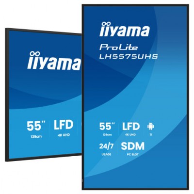 MONITOR TACTIL IIYAMA 55" 3840X2160, UHD VA, 500CD/M2, HORIZ VERT,FAILOVER,MM 2X 10W, HDMI 3X, DP, DP-OUT, USB 2.0 X2, WIFI, LAN, MEDIA PLAY USB, LAN / RS232C, IISIGNAGE2, IISHARE, IICONTROL ANDROID 11, PC-SLOT SDM-L, 24/7, VESA 400X400 (LH5575UHS-B2 MONITOR TACTIL IIYAMA 55" 3840X2160, UHD VA, 500CD/M2, HORIZ VERT,FAILOVER,MM 2X 10W, HDMI 3X, DP, DP-OUT, USB 2.0 X2, WIFI, LAN, MEDIA PLAY USB, LAN / RS232C, IISIGNAGE2, IISHARE, IICONTROL ANDROID 11, PC-SLOT SDM-L, 24/7, VESA 400X400 (LH5575UHS-B2