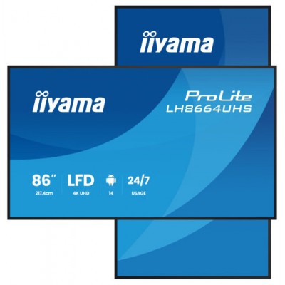 iiyama LH8664UHS-B3AG pantalla de se&ntilde;alizaci&oacute;n Pantalla plana para se&ntilde;alizaci&oacute;n digital 2,17 m (85.6") Wifi 450 cd / m&sup2; 4K Ultra HD Negro Procesador incorporado Android 24/7 (Espera 4 dias)