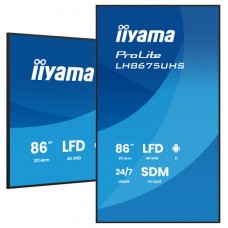 MONITOR TACTIL IIYAMA 86" 3840X2160, UHD VA, 500CD/M2, HORIZ VERT,FAILOVER, MM 2X 10W, HDMI 3X, DP, DP-OUT, USB 2.0 X2, WIFI, LAN, MEDIA PLAY USB, LAN / RS232C, IISIGNAGE2, IISHARE, IICONTROL ANDROID 11, PC-SLOT SDM-L, 24/7, VESA 600X400 (LH8675UHS-B