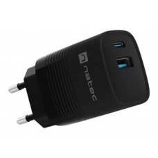 CARGADOR NATEC RIBERA GAN 30W PD3.0 QC3.0 1XUSB-A + 1XUSB-C NEGRO