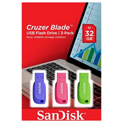 Sandisk Cruzer Blade 3x 32GB unidad flash USB USB tipo A 2.0 Azul, Verde, Rosa (Espera 4 dias)