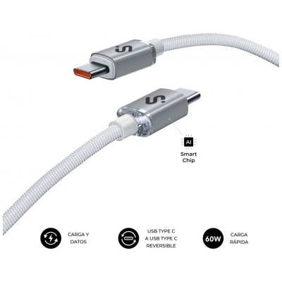 CABLE OPTIMUS 60W USB-C/USB-C 1 M BLANCO SUBBLIM (Espera 4 dias)