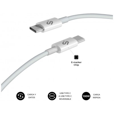 CABLE PLUS 100W USB-C/USB-C 1 M BLANCO SUBBLIM (Espera 4 dias)
