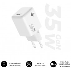 CARGADOR PARED/VIAJE USB-C GaN 35W PD BLANCO SUBBLIM (Espera 4 dias)
