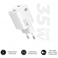 CARGADOR PARED/VIAJE USB-C + USB-C GaN 35W PD BLANCO SUBBLIM (Espera 4 dias)