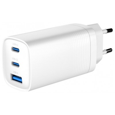 CARGADOR RAPIDO USB GEMBIRD POWER DELIVERY GAN DE 3 PUERTOS Y 65 W, BLANCO