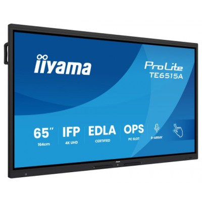 IIYAMA MONITOR INTERACTIVO 65" EDLA, ANDROID 14, 16/128GB UHD IPS, MM 2X 20W  + 20W SUBWR, 2X HDMI, DP , 1X USB-C,  550CD/M, HORIZ , MEDIA PLAY USB PORTS, ANTIGLARE, LAN, RS232C, IIWARE WIFI-6/BT 5.0, OPS SLOT, VESA 600X400 (MOUNT INCLUDED) (TE6515A-
