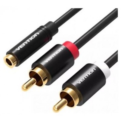 CABLE AUDIO ESTEREO JACK 3.5/H 2xRCA/M 1 M NEGRO VENTION (Espera 4 dias)